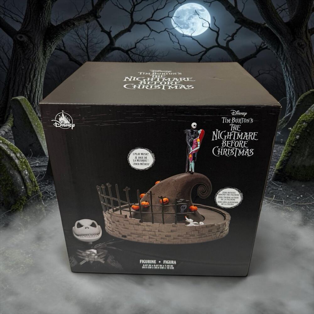 Nightmare Before Christmas Jack and Sally Musical Figurine w Rotating ZERO NIB